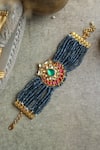Shop_Paisley Pop_Blue Crystals, Stones, Embroidery Kundan And Onyx Designer Bracelet _at_Aza_Fashions