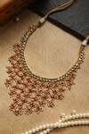 Shop_Paisley Pop_Red Kundan And Pearl Jaal Necklace _at_Aza_Fashions