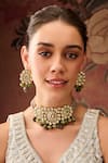 Paisley Pop_Green Lace, Stones, Pearls Kundan Onyx Floral Choker Set _Online_at_Aza_Fashions