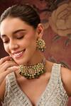 Buy_Paisley Pop_Green Lace, Stones, Pearls Kundan Onyx Floral Choker Set _Online_at_Aza_Fashions