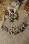 Shop_Paisley Pop_Green Lace, Stones, Pearls Kundan Onyx Floral Choker Set _Online_at_Aza_Fashions