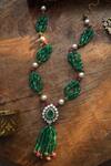 Shop_Paisley Pop_Green Pearls Polki And Natural Stone Long Necklace _at_Aza_Fashions