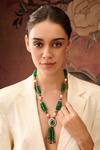 Buy_Paisley Pop_Green Pearls Polki And Natural Stone Long Necklace _at_Aza_Fashions