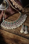 Shop_Paisley Pop_Green Polki Mint Pearl Choker Set _at_Aza_Fashions