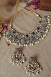 Shop_Paisley Pop_Multi Color Polki Multicolor Pearl Choker Set _at_Aza_Fashions