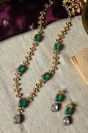 Shop_Paisley Pop_Green Stone Kundan Embellished Necklace Set _at_Aza_Fashions
