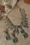 Shop_Paisley Pop_Green Polki Mint Embellished Necklace Set _at_Aza_Fashions