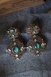 Shop_Paisley Pop_Green Crystals, Stones Mint Polki Cubic Zirconia Earrings _at_Aza_Fashions