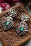 Shop_Paisley Pop_Green Crystals, Stones Mint Polki Cubic Zirconia Earrings _Online_at_Aza_Fashions