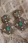 Paisley Pop_Green Crystals, Stones Mint Polki Cubic Zirconia Earrings _at_Aza_Fashions