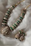 Shop_Paisley Pop_Green Polki Studded Necklace Set _at_Aza_Fashions