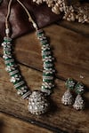 Shop_Paisley Pop_Green Polki Studded Necklace Set _Online_at_Aza_Fashions