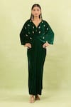 Buy_Naintara Bajaj_Green Velvet V-neck Hand Embellished Maxi Dress _at_Aza_Fashions