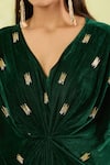 Buy_Naintara Bajaj_Green Velvet V-neck Hand Embellished Maxi Dress _Online_at_Aza_Fashions