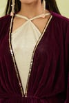 Buy_Naintara Bajaj_Maroon Velvet Sequins Halter Neck Embellished Dress _Online_at_Aza_Fashions