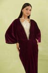 Shop_Naintara Bajaj_Maroon Velvet Sequins Halter Neck Embellished Dress _Online_at_Aza_Fashions