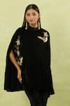 Samyukta Singhania_Black Velvet Sequins Embellished Cape And Pant Set _Online_at_Aza_Fashions