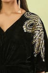 Samyukta Singhania_Black Velvet Sequins, Cut Work V-neck Embellished Kurta Set _Online_at_Aza_Fashions
