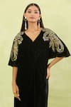 Shop_Samyukta Singhania_Black Velvet Sequins, Cut Work V-neck Embellished Kurta Set _Online_at_Aza_Fashions