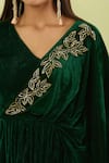 Samyukta Singhania_Green Velvet Embroidery V-neck Salli Hand Embellished Kurta Set _Online_at_Aza_Fashions