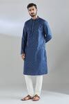 Buy_Arihant Rai Sinha_Blue Polyester, Cotton Mirrors Embroidered Navy Kurta Set _Online_at_Aza_Fashions