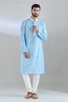 Buy_Arihant Rai Sinha_Blue Polyester, Cotton Embroidery Crest Motif Kurta And Churidar _at_Aza_Fashions