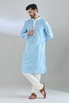 Arihant Rai Sinha_Blue Polyester, Cotton Embroidery Crest Motif Kurta And Churidar _Online_at_Aza_Fashions
