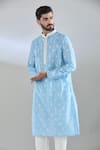 Buy_Arihant Rai Sinha_Blue Polyester, Cotton Embroidery Crest Motif Kurta And Churidar _Online_at_Aza_Fashions