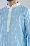 Shop_Arihant Rai Sinha_Blue Polyester, Cotton Embroidery Crest Motif Kurta And Churidar _Online_at_Aza_Fashions