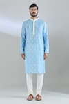 Arihant Rai Sinha_Blue Polyester, Cotton Embroidery Crest Motif Kurta And Churidar _at_Aza_Fashions
