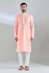Arihant Rai Sinha_Peach Polyester, Cotton Embroidery Bloom Crest Kurta And Churidar Set _Online_at_Aza_Fashions