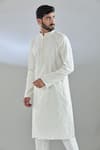 Arihant Rai Sinha_Cream Polyester, Cotton Embroidery Floral Crest Kurta Set _Online_at_Aza_Fashions