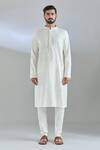 Buy_Arihant Rai Sinha_Cream Polyester, Cotton Embroidery Floral Crest Kurta Set _Online_at_Aza_Fashions