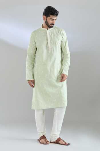 Arihant Rai Sinha_Green Polyester, Cotton Embroidery Thread Kurta Set _Online_at_Aza_Fashions