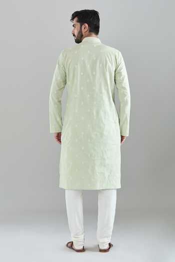Shop_Arihant Rai Sinha_Green Polyester, Cotton Embroidery Thread Kurta Set _at_Aza_Fashions