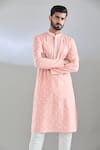 Arihant Rai Sinha_Peach Cotton, Polyester Sequins Dori And Embroidered Kurta Set _Online_at_Aza_Fashions
