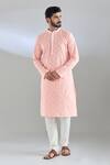 Buy_Arihant Rai Sinha_Peach Cotton, Polyester Sequins Dori And Embroidered Kurta Set _at_Aza_Fashions