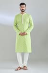 Buy_Arihant Rai Sinha_Green Cotton, Polyester Sequins Geometric Embroidered Kurta Set _at_Aza_Fashions
