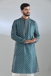 Shop Arihant Rai Sinha Blue Polyester, Cotton Navy Geometric Print Kurta Set Online at Aza Fashions Shop_Arihant Rai Sinha_Blue Polyester, Cotton Navy Geometric Print Kurta Set _Online_at_Aza_Fashions