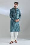 Arihant Rai Sinha Blue Polyester, Cotton Navy Geometric Print Kurta Set at Aza Fashions Arihant Rai Sinha_Blue Polyester, Cotton Navy Geometric Print Kurta Set _at_Aza_Fashions