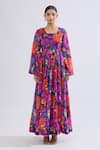 Buy_Samyukta Singhania_Multi Color Georgette, Crepe Square Neck Floral Print Maxi Dress _Online_at_Aza_Fashions