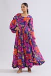 Samyukta Singhania_Multi Color Georgette, Crepe Square Neck Floral Print Maxi Dress _at_Aza_Fashions