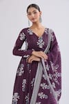 Buy_Naintara Bajaj_Purple Muslin Embroidery V-neck Floral Print Angarkha Kurta Set _Online_at_Aza_Fashions