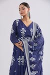 Samyukta Singhania_Blue Muslin Print Floral V Neck Angarkha Kurta Set _Online_at_Aza_Fashions
