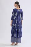 Shop_Samyukta Singhania_Blue Muslin Print Floral V Neck Angarkha Kurta Set _at_Aza_Fashions