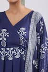 Shop_Samyukta Singhania_Blue Muslin Print Floral V Neck Angarkha Kurta Set _Online_at_Aza_Fashions