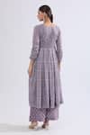 Shop_Naintara Bajaj_Purple Muslin Embroidery V-neck Floral Bandhani Angarkha Kurta Set _at_Aza_Fashions
