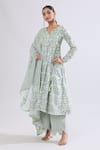 Buy_Naintara Bajaj_Green Muslin V-neck Geometric Print Angarkha Kurta Set _Online_at_Aza_Fashions