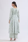 Shop_Naintara Bajaj_Green Muslin V-neck Geometric Print Angarkha Kurta Set _at_Aza_Fashions