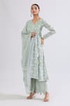 Buy_Naintara Bajaj_Green Muslin V-neck Geometric Print Angarkha Kurta Set 